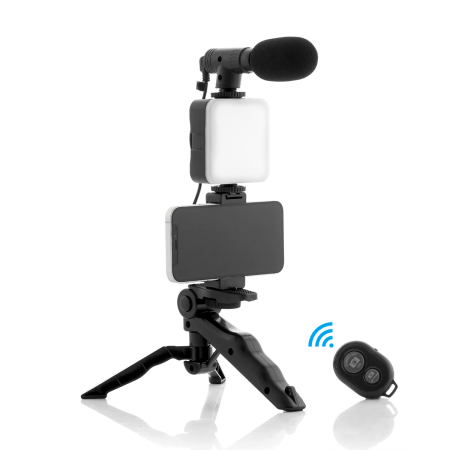 Kit de grabación Vlogging Micrófono, Trípode, Luz Led RECARGABLE