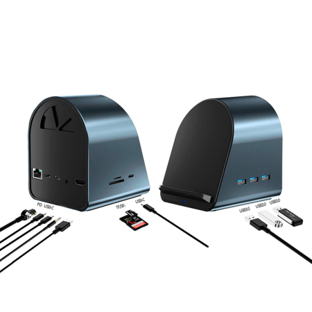 10 en 1 - Docking Station multipuertos Tipo C con cargador inalámbrico