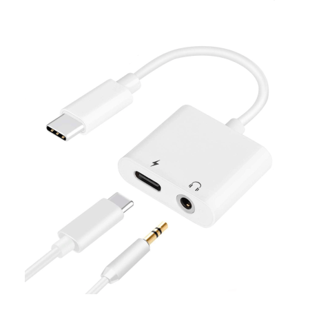 Adaptador tipo C a Audio punta miniplug y carga tipo C