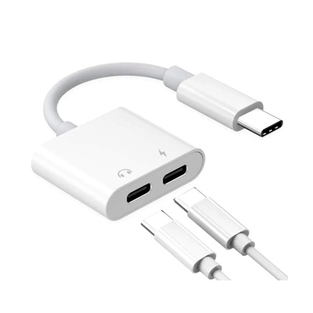 Adaptador tipo C a tipo C audífonos y energía