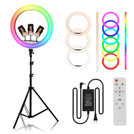 Aro LED 56CM Blanco RGB + Trípode y Control Remoto para estudio
