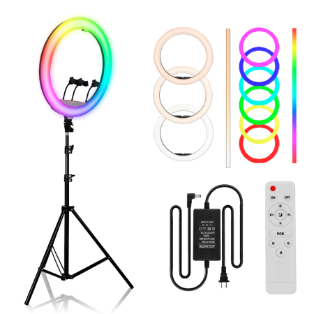 Aro LED 45CM Blanco RGB + Trípode y Control Remoto para estudio