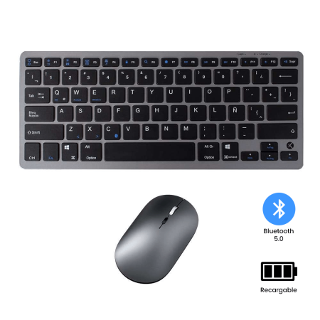 Teclado y Mouse Inalámbrico Bluetooth Recargable – Negro con gris