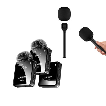 KIT Micrófono solapero inalámbrico Profesional DUAL SX39 y adaptador soporte de mano