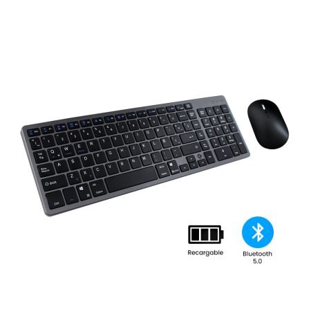 Teclado y Mouse Inalámbrico Bluetooth Recargable con numeral - Negro