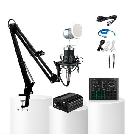 KIT 3 EN 1 — BM 8000, Tarjeta de Sonido V8 Plus, Phantom Power