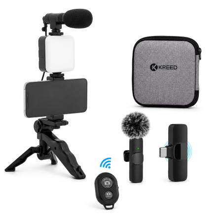 Micrófono Inalámbrico K8 + Kit Vlogger para Celular