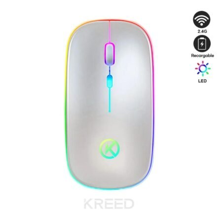 Mouse RGB Inalámbrico Recargable 2.4G K301 - Plata